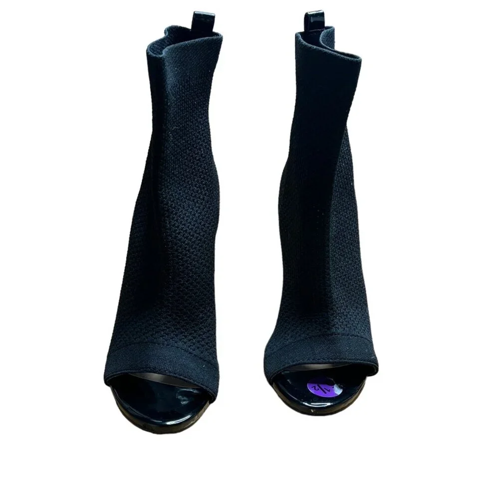 Catherine Malandrino Peep Toe Sock Bootie Heels For Women - Size 6.5 Black Knit - Picture 3 of 4